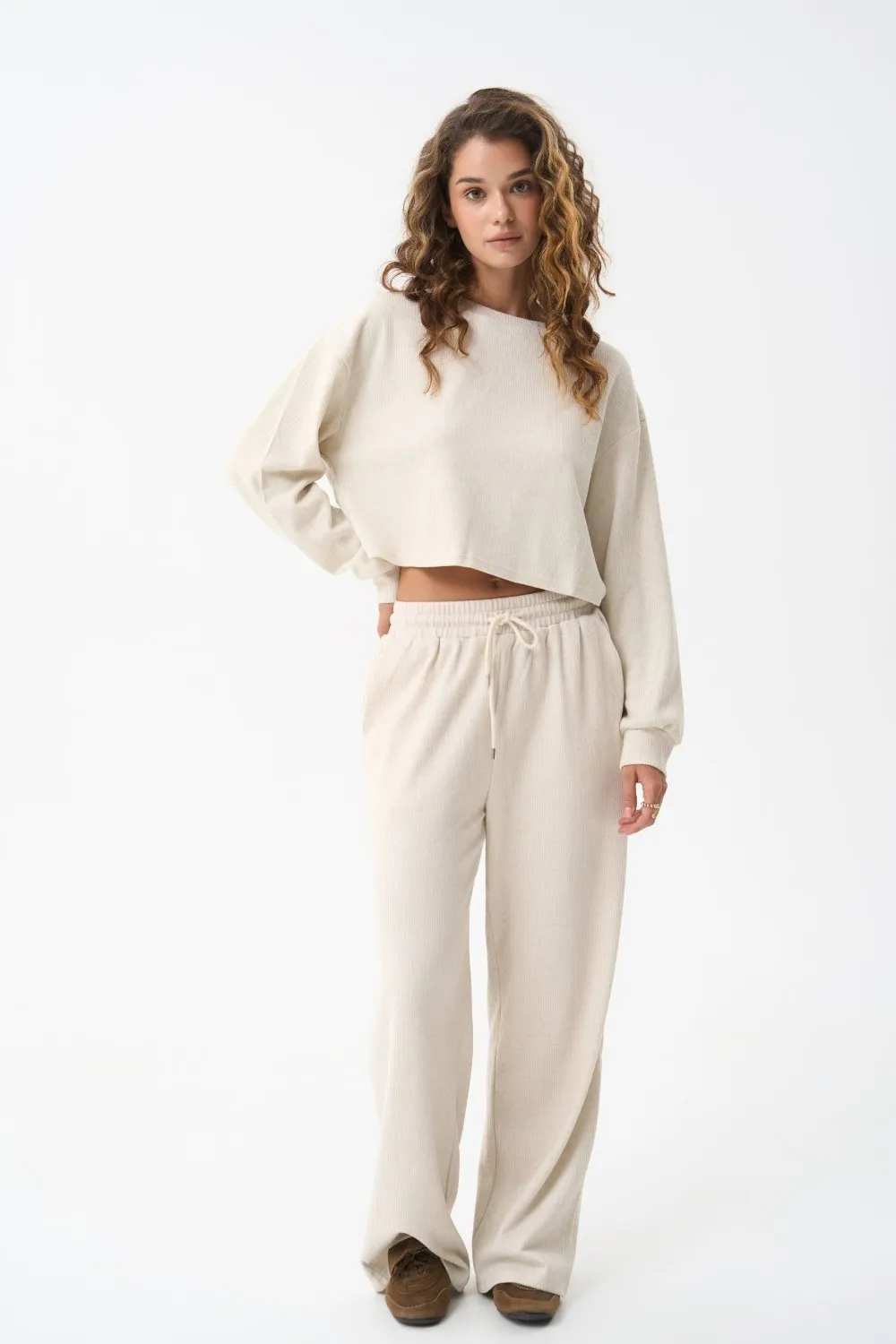 Milk Knitted Streight Leg Pants