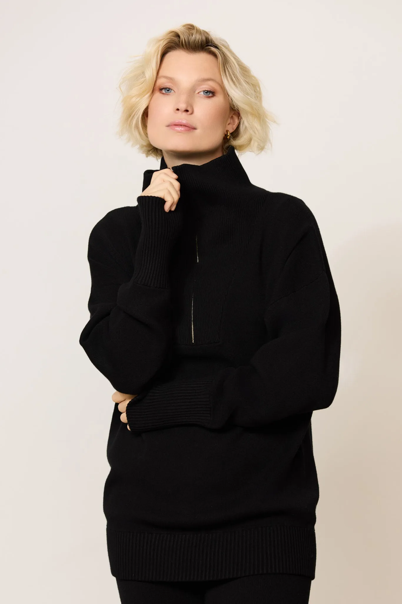 OLLY half-zip oversized sweater - Black