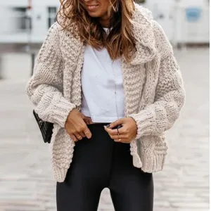 Oversize Braided Chunky Sweater Hoodie Knitted Cardigan Jacket Sweater