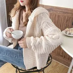 Oversize Braided Chunky Sweater Hoodie Knitted Cardigan Jacket Sweater