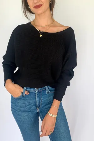 Rib Knit OTS Dolman Black Sweater