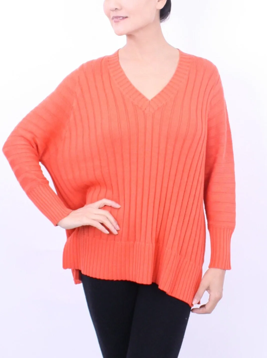 Ribbed V Neck Pullover