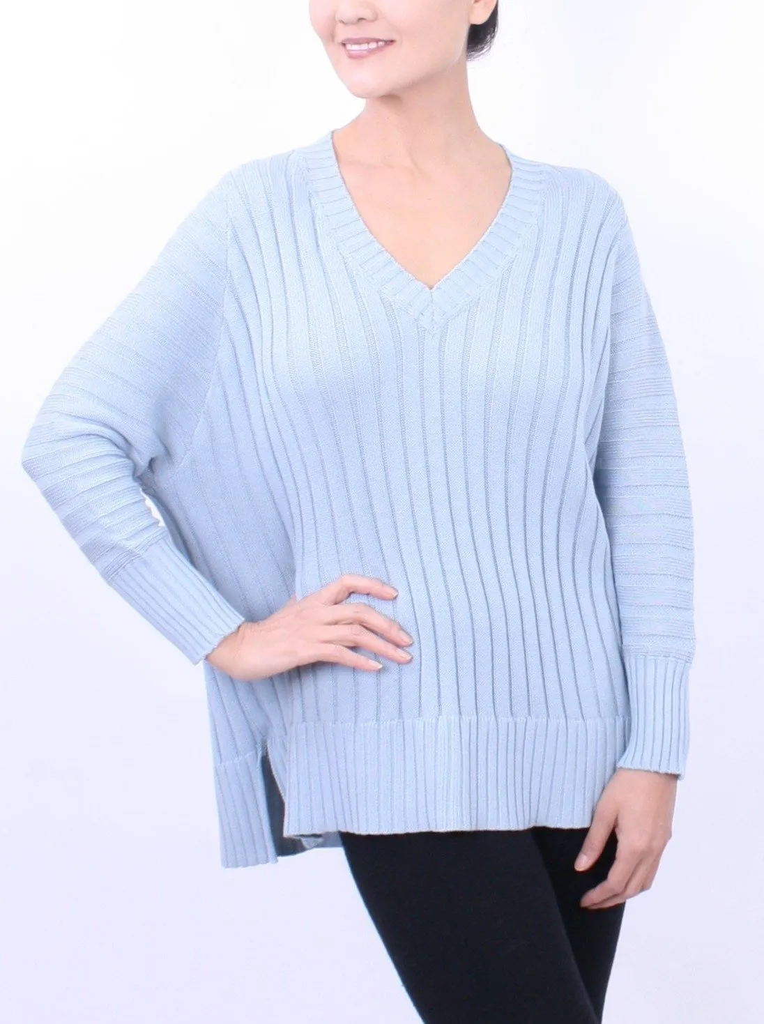 Ribbed V Neck Pullover