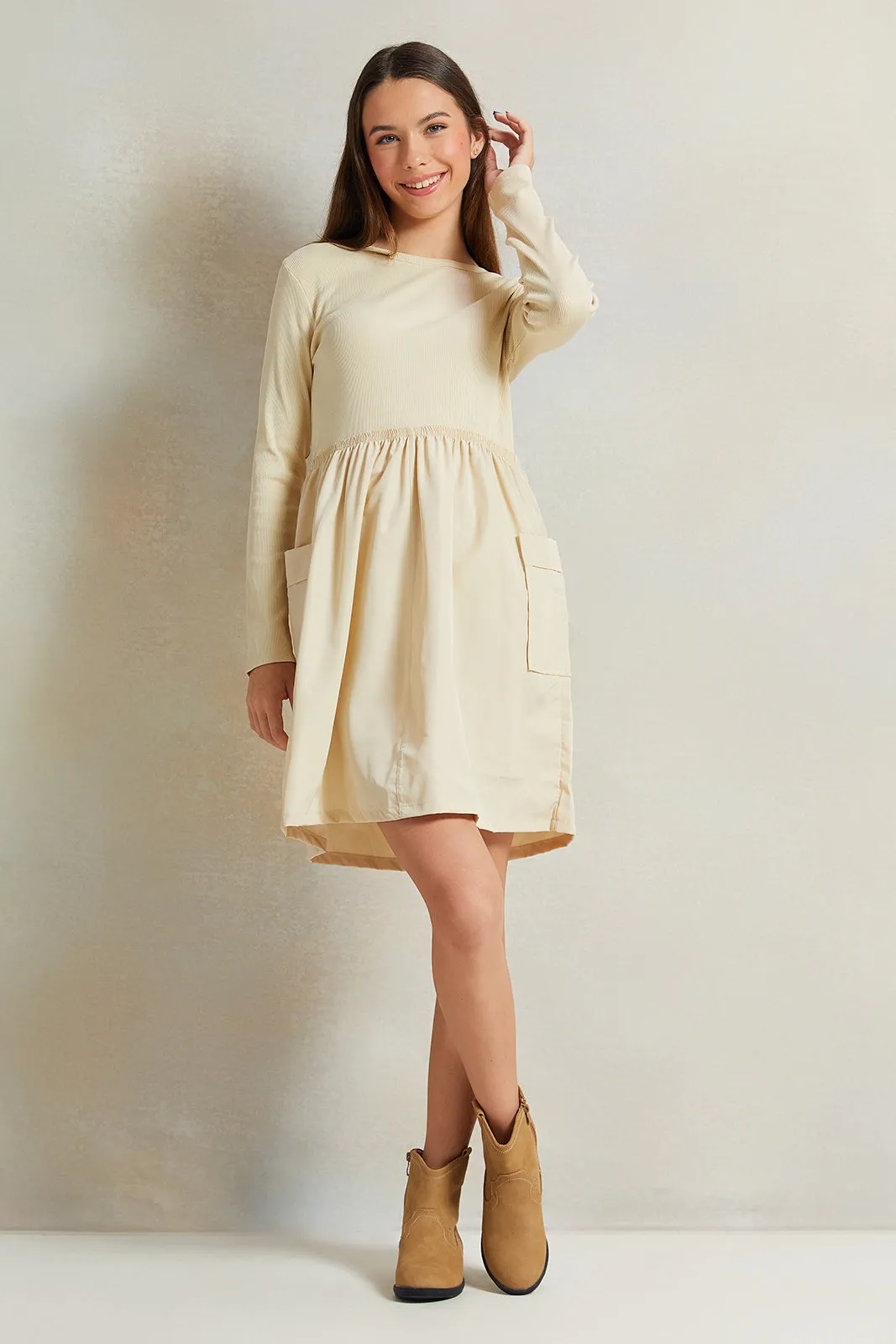 Senior Girls Beige knitted dress