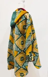 Throw and Go Hoodies Redefines Kantha (Green Floral)