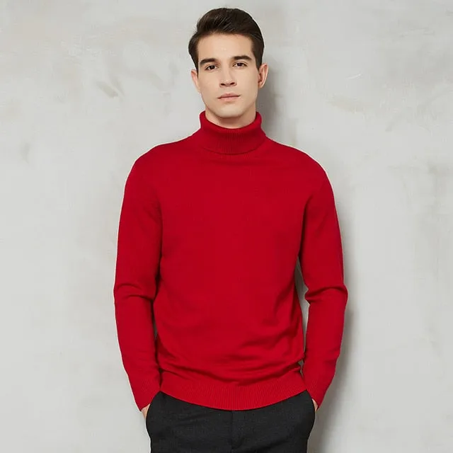 Turtleneck Sweater Men 2021 Autumn Winter New Thick Warm Slim Fit Solid Color Pullover White Sweater Male