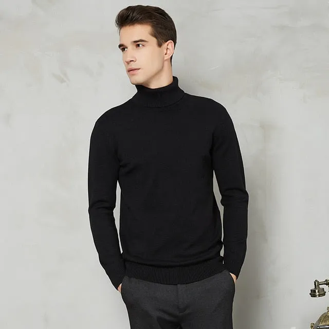 Turtleneck Sweater Men 2021 Autumn Winter New Thick Warm Slim Fit Solid Color Pullover White Sweater Male