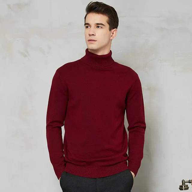 Turtleneck Sweater Men 2021 Autumn Winter New Thick Warm Slim Fit Solid Color Pullover White Sweater Male