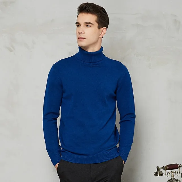 Turtleneck Sweater Men 2021 Autumn Winter New Thick Warm Slim Fit Solid Color Pullover White Sweater Male