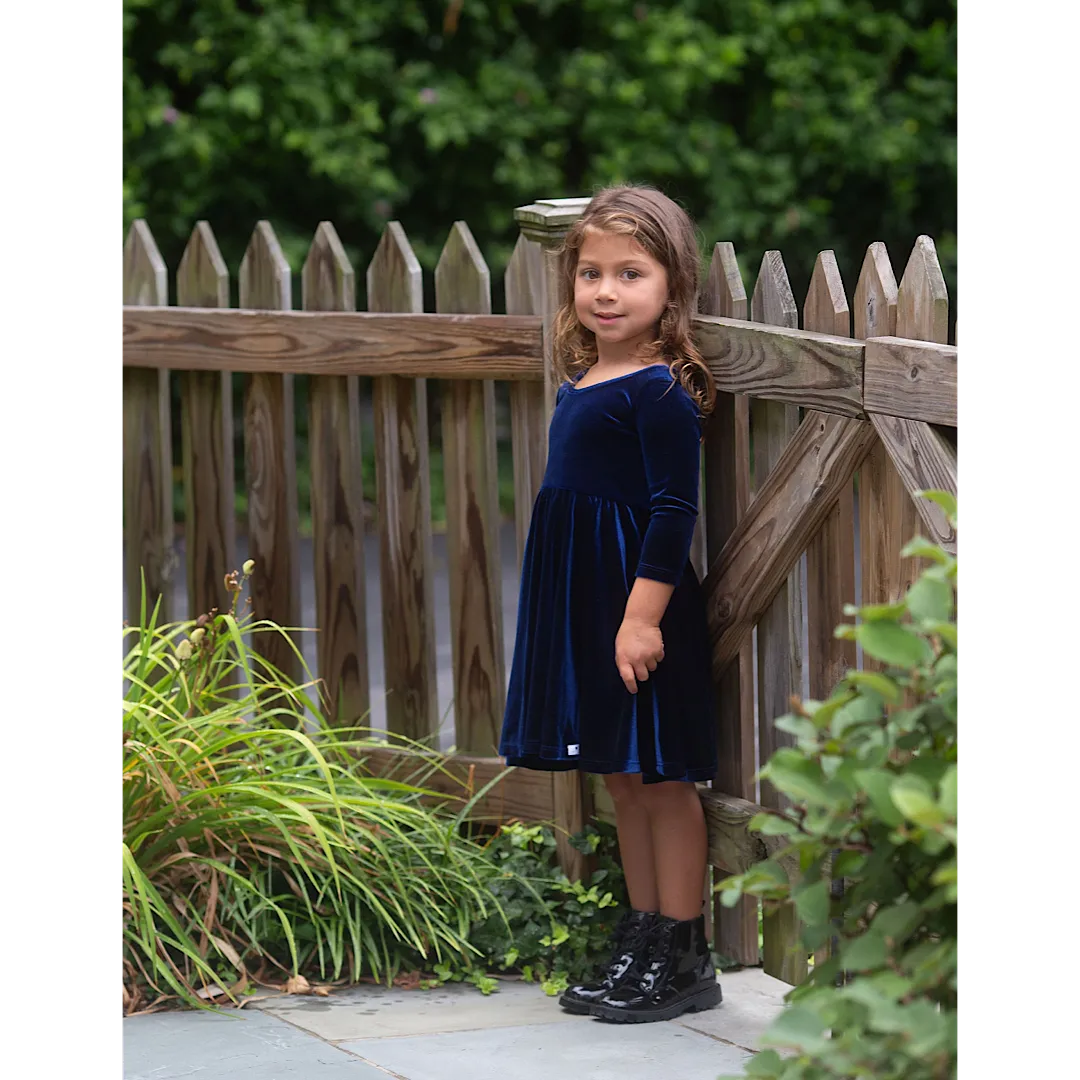 Twirly Dress in Navy Stretch Velvet