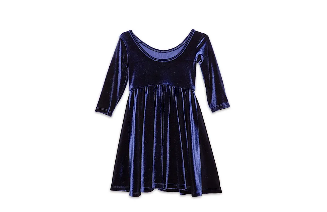 Twirly Dress in Navy Stretch Velvet