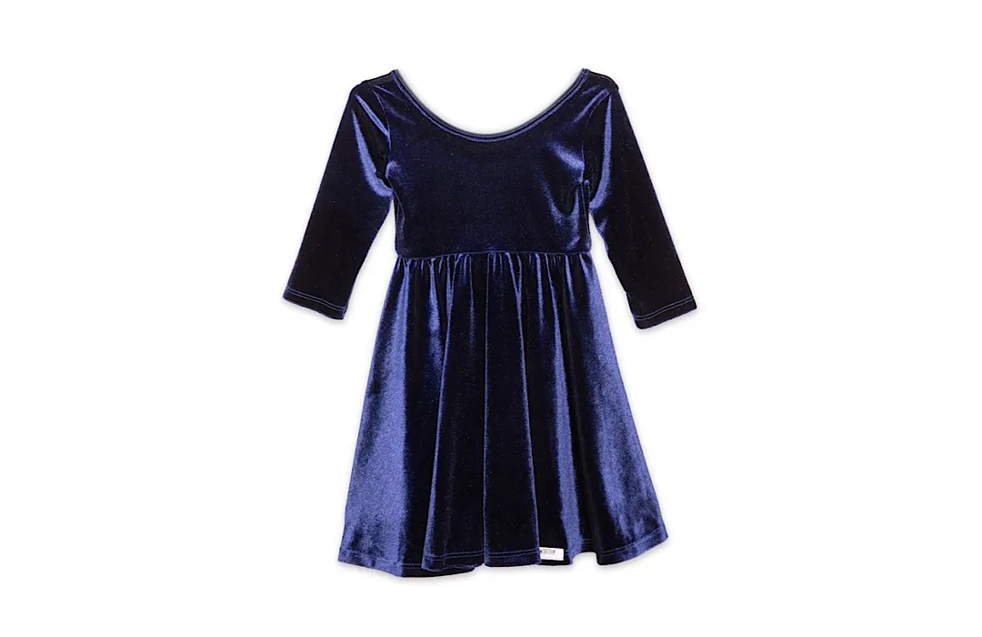 Twirly Dress in Navy Stretch Velvet