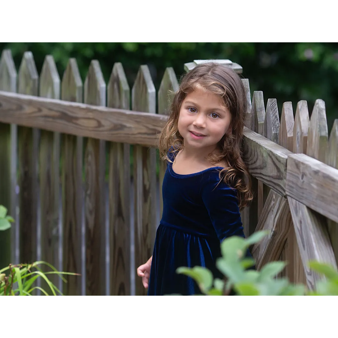 Twirly Dress in Navy Stretch Velvet