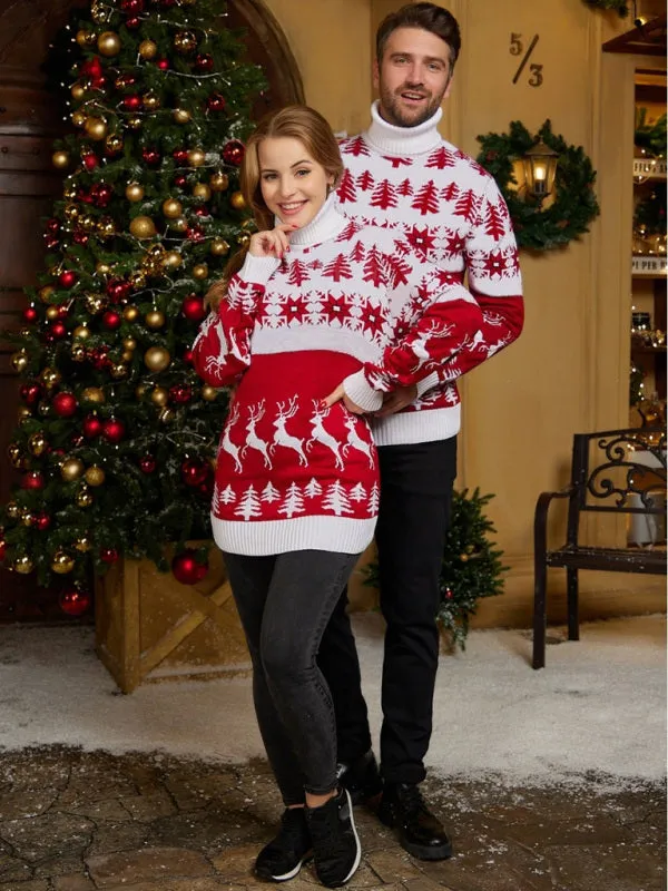 Unisex Turtleneck Mid-Length Jumper - Christmas Long Sweater