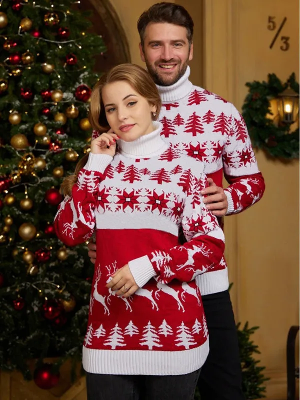 Unisex Turtleneck Mid-Length Jumper - Christmas Long Sweater