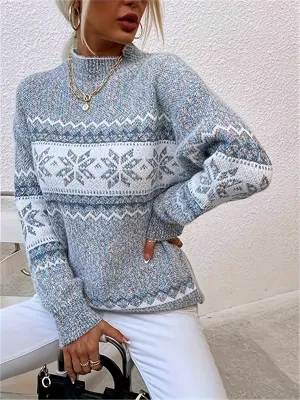 Women's knitwear Christmas elements half turtleneck snowflake sweater