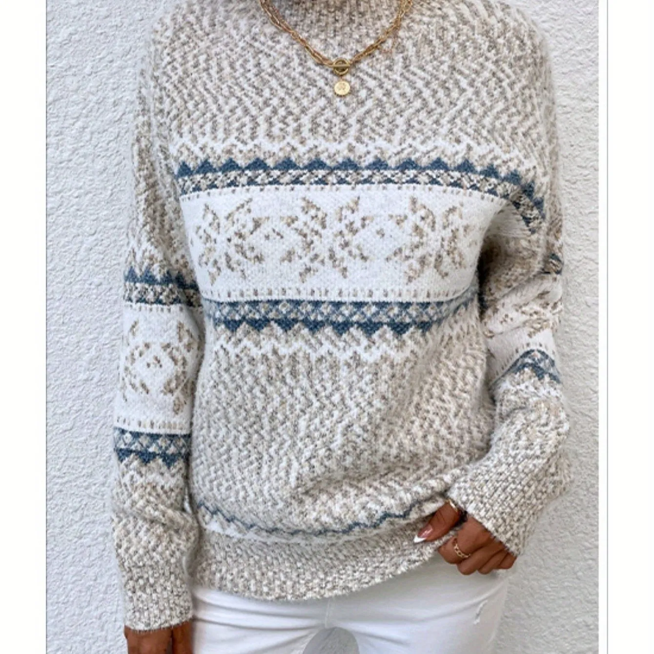 Women's knitwear Christmas elements half turtleneck snowflake sweater