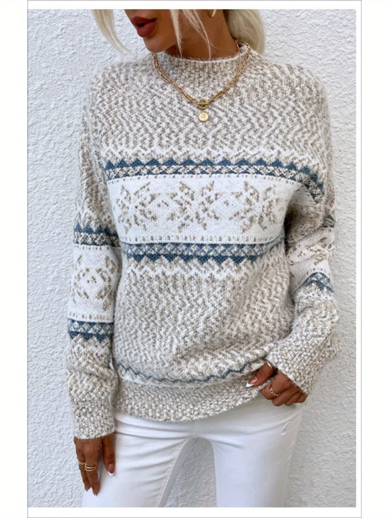 Women's knitwear Christmas elements half turtleneck snowflake sweater