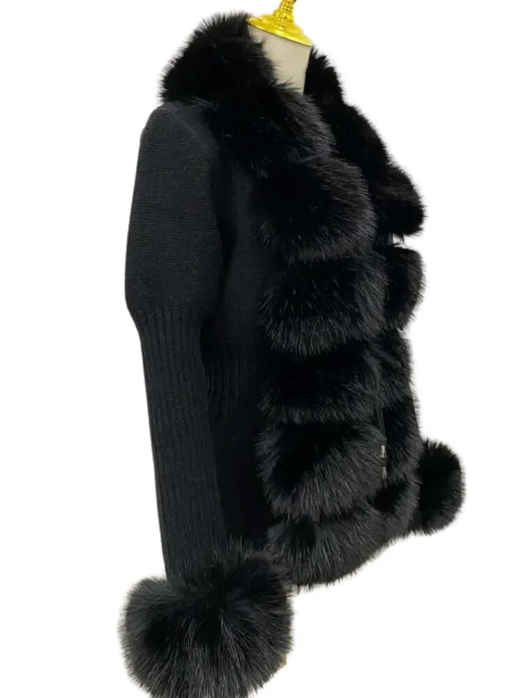 Women's Luxury Knitted Sweater Coat With Detachable Fur in 14 Colors!