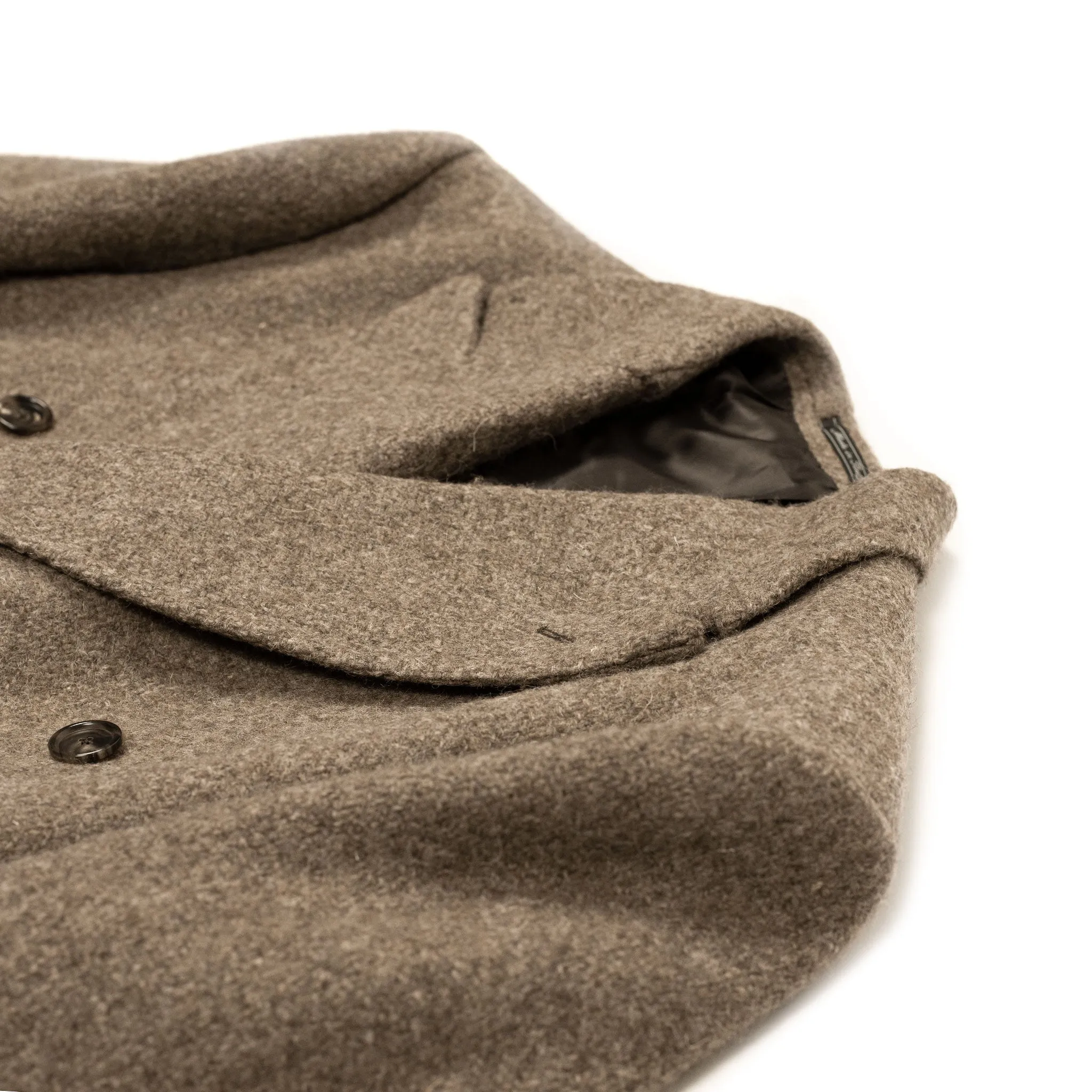 x Sartoria Carrara: Ulster double-breasted coat in camel color hopsack undyed wool