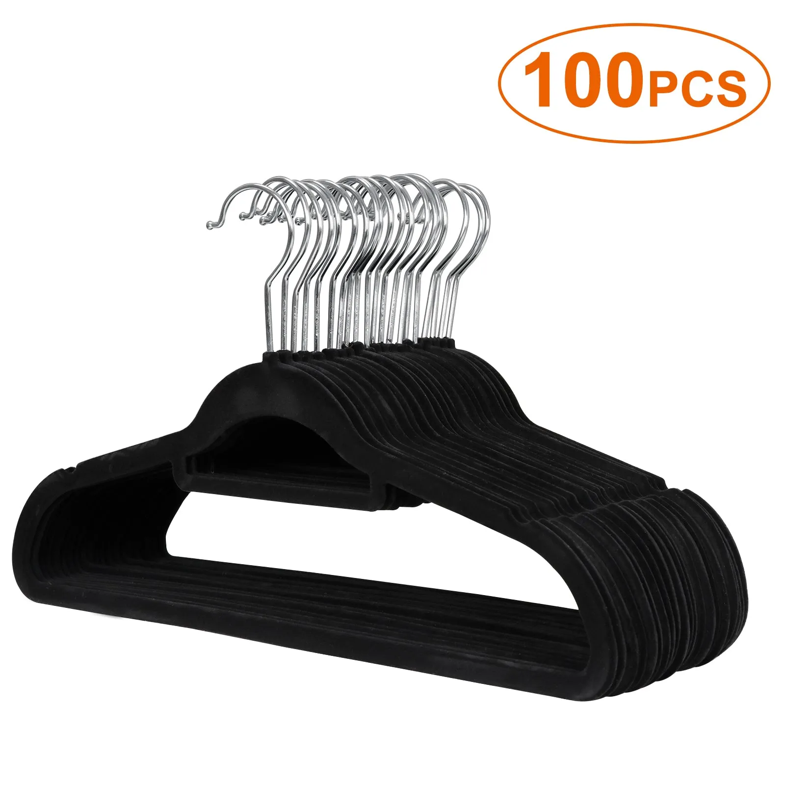 ZENY™ Velvet Suit/Clothes Hangers in Black w/Swivel Hooks [100 Pack]